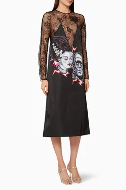Shop Prada Black Couple Frankenstein Print Lace Dress for WOMEN | Ounass  Saudi Arabia