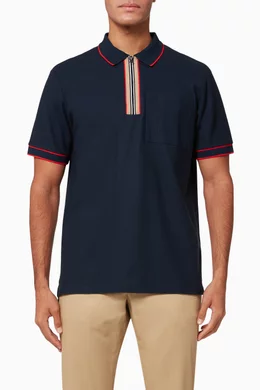 Shop Burberry Blue Icon Stripe Cotton Zip Polo Shirt for MEN | Ounass Saudi  Arabia