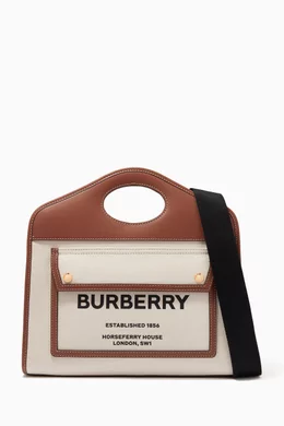 Shop Burberry Brown Small Pocket Tote Bag in Cotton Canvas and Leather for  WOMEN | Ounass Saudi Arabia