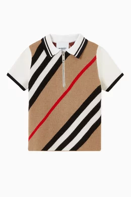 Shop Burberry Neutral Polo Shirt in Icon Stripe Wool Blend for KIDS |  Ounass Saudi Arabia