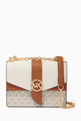 Shop Michael Kors White Small Greenwich Crossbody Bag in Color-block Logo  Canvas & Leather for WOMEN | Ounass Saudi Arabia