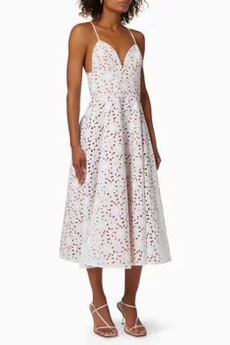 Shop Michael Kors Collection White Floral Dress in Eyelet Cotton for WOMEN  | Ounass Saudi Arabia