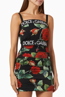 Dolce & Gabbana Silk Black & Red Rose Minidress Womens Dresses Dolce & Gabbana Dresses 