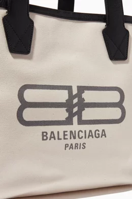 Shop Balenciaga Black BB Paris Icon Jumbo Small Tote Bag in Cotton 