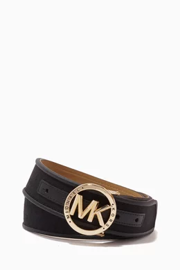 Shop Michael Kors Black MK Logo Buckle Belt in Leather for WOMEN | Ounass  Saudi Arabia
