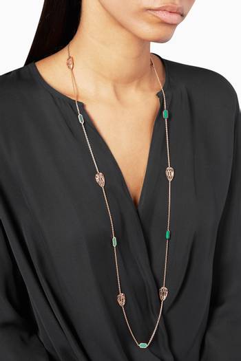 hover state of Rose-Gold & Malachite Serpenti Sautoir Necklace