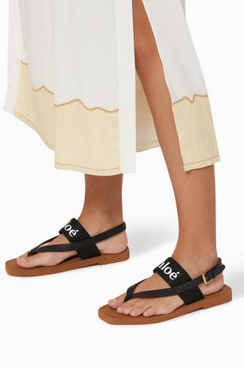 hover state of Woody Flat Sandals in Calfskin & Canvas 
