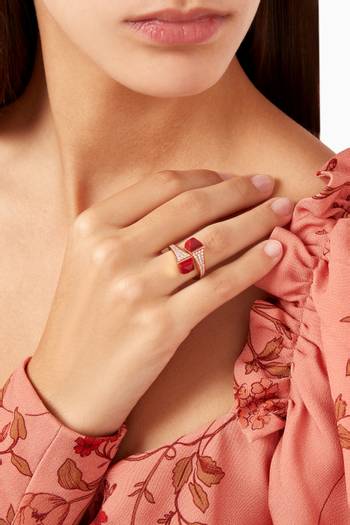 hover state of Cleo Diamond Statement Ring with Red Coral in 18kt Rose Gold        