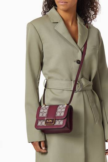 hover state of Alie Shoulder Bag 18 in Signature Jacquard & Leather
