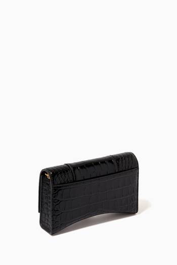 hover state of Hourglass Mini Wallet on Chain in Shiny Crocodile Embossed Calfskin