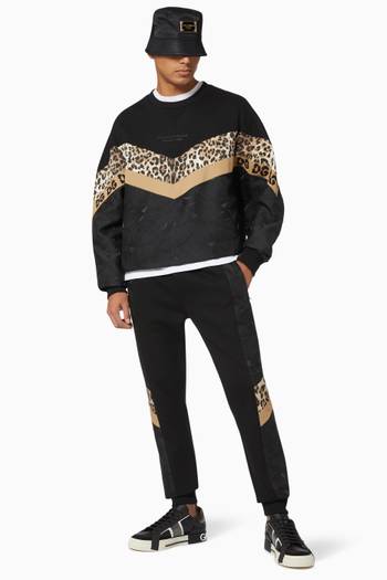 hover state of Sweatshirt with Leopard Inserts in Jersey & Jacquard