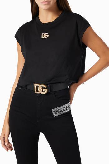 hover state of Belt with Rhinestone & Pearl Millenial DG Logo in Leather, 40mm    
