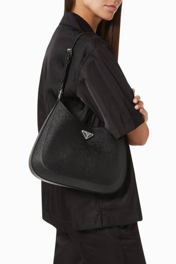 hover state of Triangle Logo Cleo Bag in Saffiano Leather  