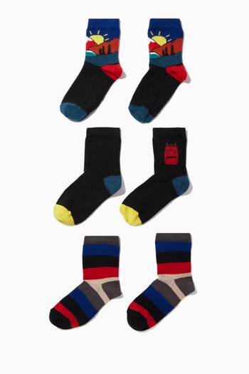 hover state of Adventure Print Socks in Cotton Blend Knit, Set of 3       
