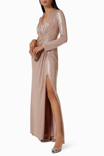 hover state of Imanie Draped Gown in Lamé Jersey
