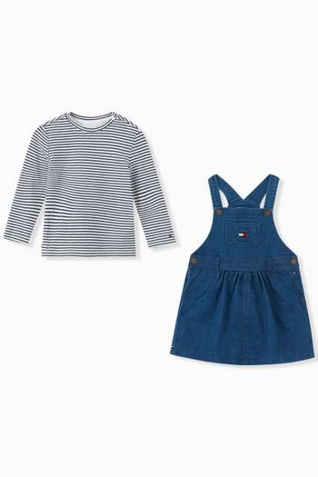 hover state of Dungaree Dress Set in Cotton Blend 