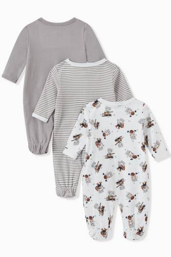 hover state of Snap Button Pyjamas in Organic Cotton, Set of 3   