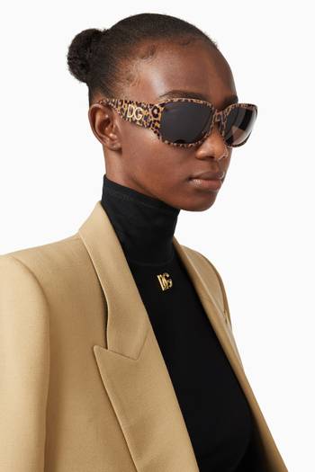 hover state of DG Oversized Sunglasses in Leopard Acetate   
