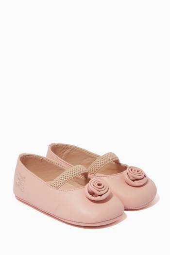 hover state of Rose Appliqué Ballerinas in Leather  
