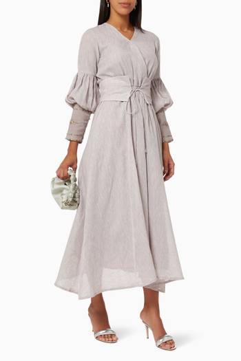 hover state of Celine Statement Sleeves Maxi Dress in Linen 