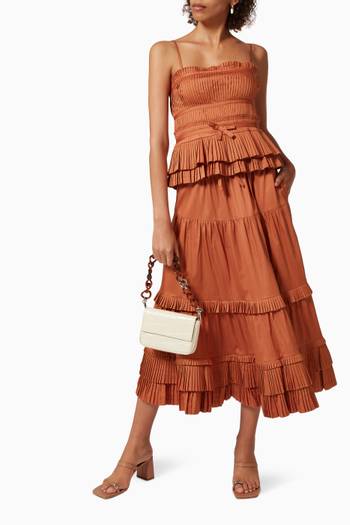 hover state of Golden Fields Pleated Midi Skirt  