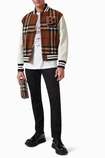 hover state of Letter Graphic Bomber Jacket in Check Technical Wool   