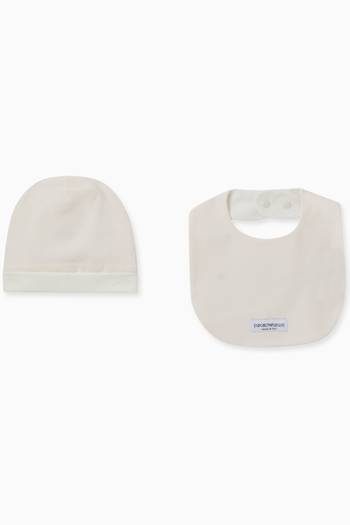 hover state of Flower Embroidery Bib & Hat Set in Cotton