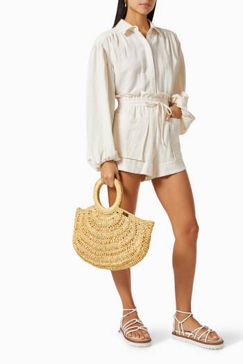 hover state of Large Blanca Half Moon Tote Bag in Raffia  