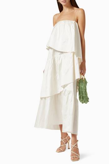 hover state of Kate Flounce Maxi Dress in Textured Silk Dupion      