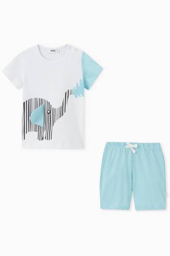 hover state of Ashraf Elephant Print T-shirt & Shorts in Cotton Jersey    