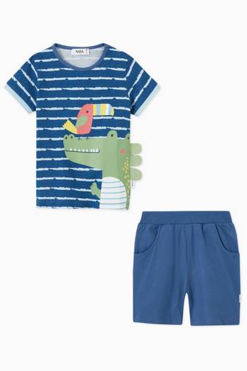 hover state of Hani Crocodile Print T-shirt & Shorts in Cotton Jersey    