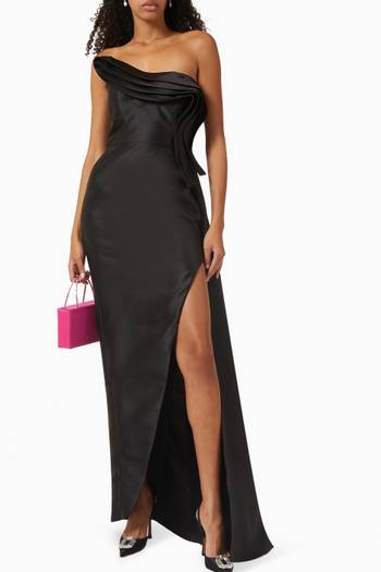 hover state of Pleated & Draped Off-shoulder Gown in Taffeta