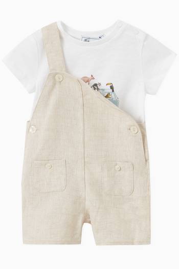 hover state of Clip On Strap Dungarees in Linen