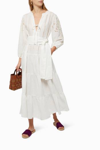 hover state of Contrast Embroidered Tiered Dress in Linen  
