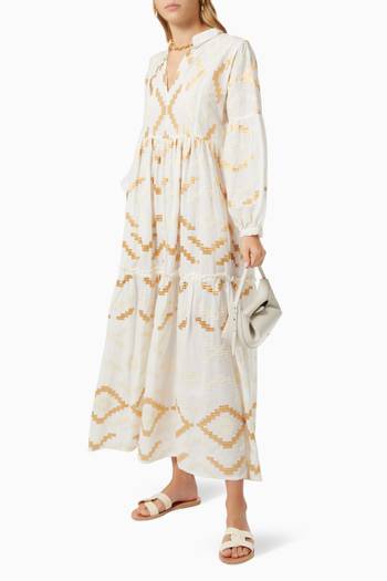 hover state of Contrast Embroidered Dress in Cotton  