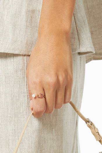 hover state of "F" Letter Pearl Drop Ring with Rubies in 18kt Rose Gold       