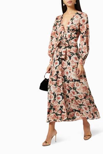 hover state of Balloon Sleeve Floral Dress in Crepe