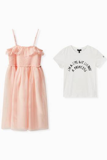 hover state of 2-in-1 Tulle Dress & Slogan T-Shirt in Cotton  