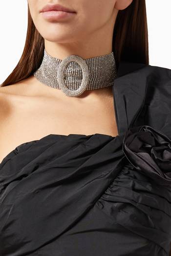 hover state of Oval Buckle Crystal Mesh Choker 