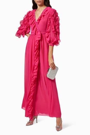 hover state of Viona-A Ruffle Trim Maxi Dress in Chiffon