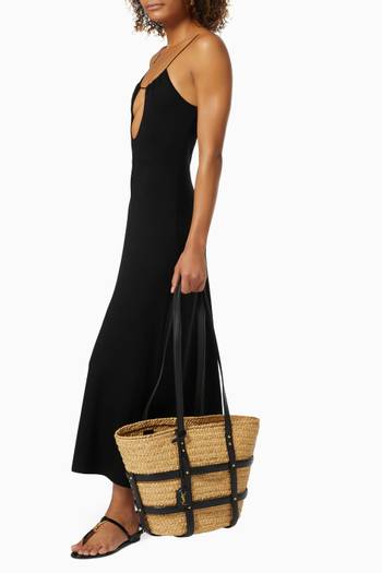 hover state of Panier Medium Bag in Natural Raffia and Smooth Leather 