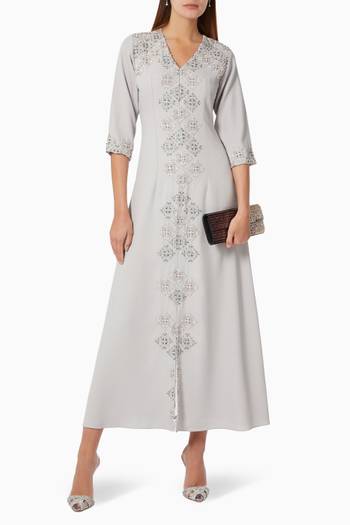 hover state of Mosaic Embroidered Dress in Crepe     