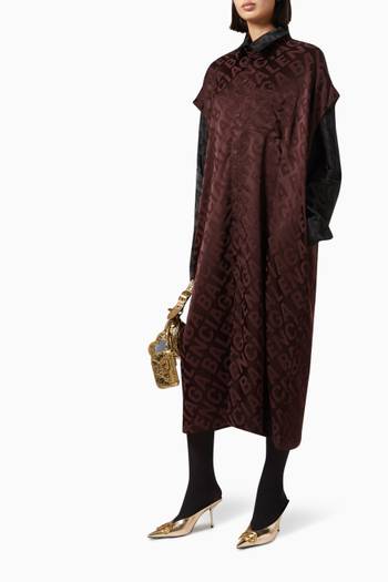 hover state of Raw-cut Handwritten Jacquard Logo Dress in Mulberry Silk       