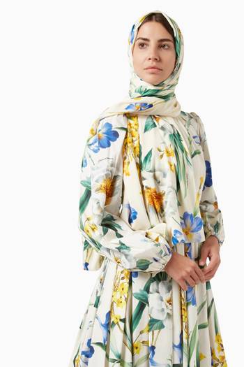 hover state of Floral Headscarf in Silk Crepe de Chine