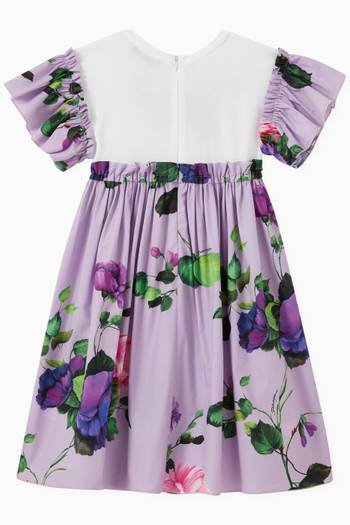 hover state of Rose Print Dress in Poplin and Jersey  
