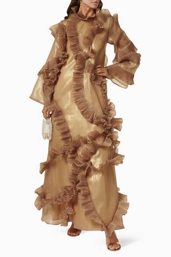 hover state of Pleated Ruffle Dress in Shiny Organza  