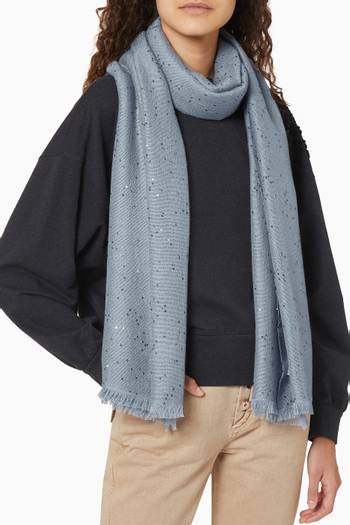 hover state of Scarf in Lightweight Cashmere & Silk Diamond-yarn Knit