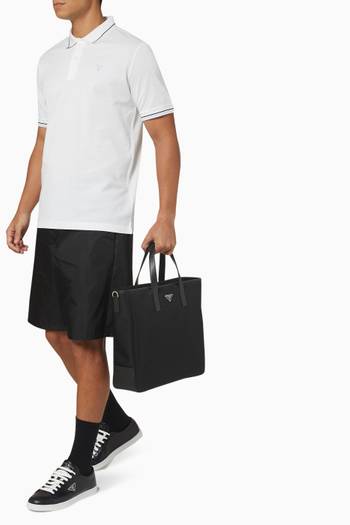 hover state of Enamel Logo Tote Bag in Re-Nylon & Saffiano Leather