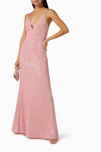 hover state of Draped V-neck Sequin Gown 