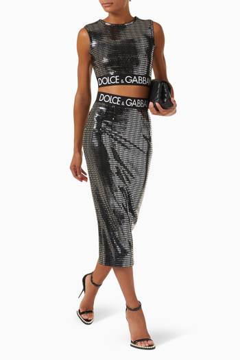 hover state of Logo Band Skirt in Sequinned Jersey